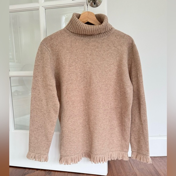 Rafaella Sweaters - Vintage Rafaella Light Earthy Brown Turtleneck Fringe Lambswool Sweater Retro M